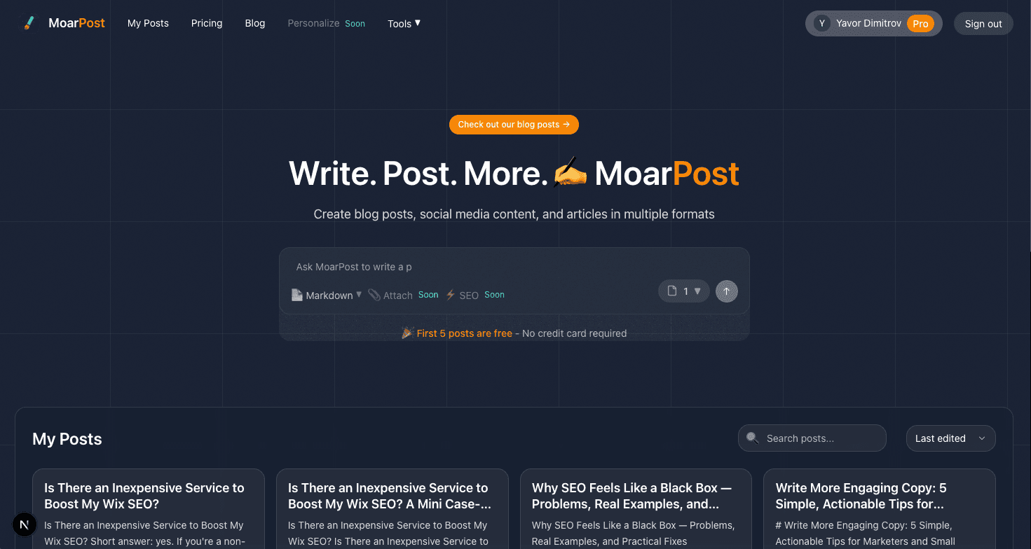 MoarPost bulk generation UI