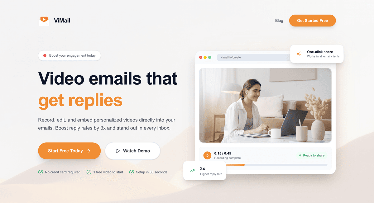 ViMail landing experience with embedded video player